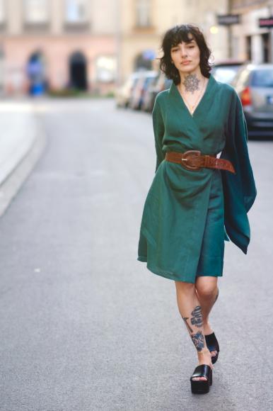 KIMONO LNIANE DŁUGIE: BUTELKOWA ZIELEŃ