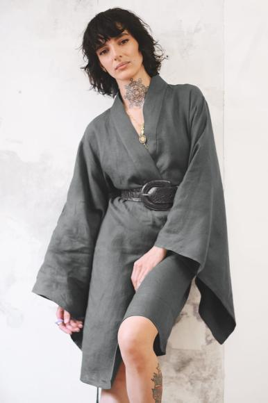 KIMONO LNIANE DŁUGIE: SZARY ANTRACYT