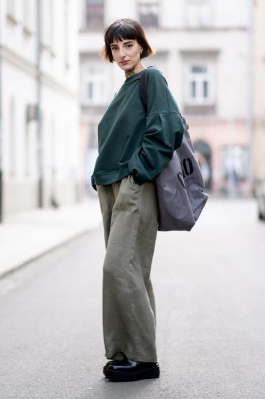 LNIANE PROSTE SPODNIE - AVOCADO