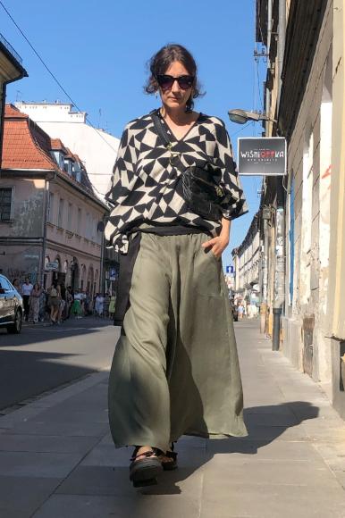 LNIANE SPODNIE PALAZZO - AWOKADO