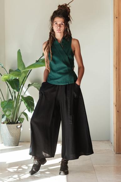 LNIANE SPODNIE PALAZZO - BLACK