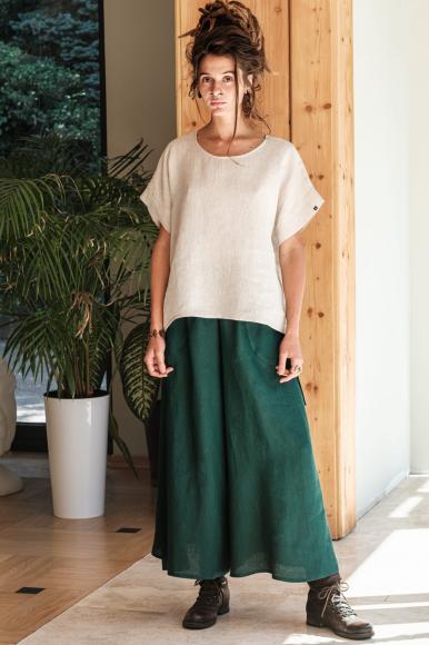 LNIANE SPODNIE PALAZZO - GREEN