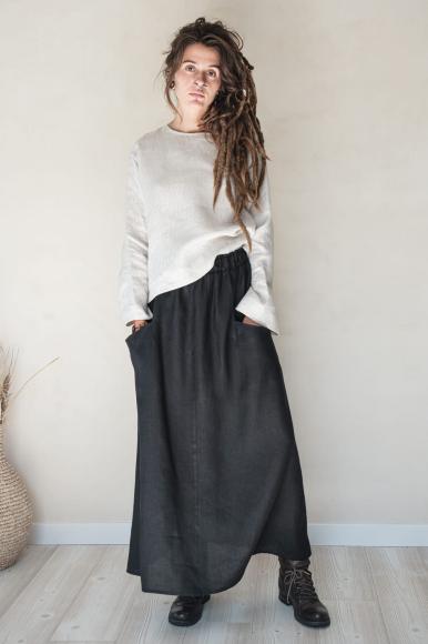 SPÓDNICA MAXI LNIANA - CZARNA