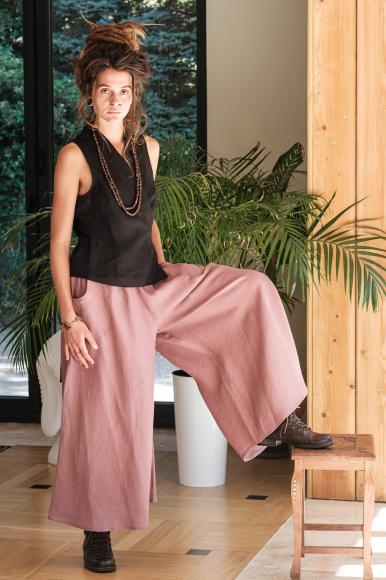 SPODNIE PALAZZO LNIANE - PUDROWY RÓŻ