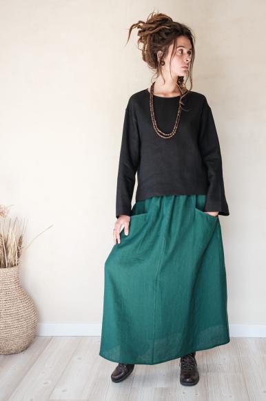 SPÓDNICA MAXI LNIANA - ZIELONA