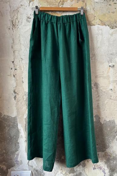 LNIANE PROSTE SPODNIE - Butelkowa Zieleń