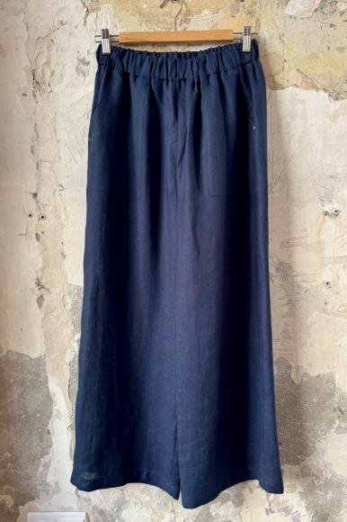 LNIANE PROSTE SPODNIE - CIEMNY GRANAT