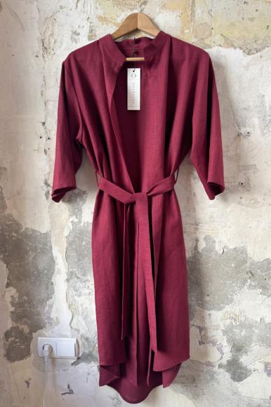 PŁASZCZ LNIANY -  BORDO