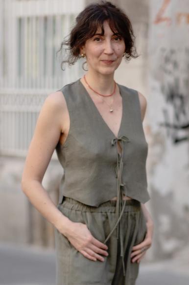 LNIANA KAMIZELKA WIĄZANA - AVOCADO