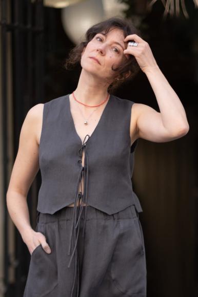 LNIANA KAMIZELKA WIĄZANA - SZARA