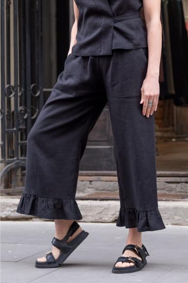 LNIANE SPODNIE  Z FALBANKĄ